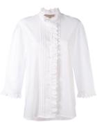 Burberry - English Embroidery Ruffled Shirt - Women - Cotton/linen/flax - 8, White, Cotton/linen/flax