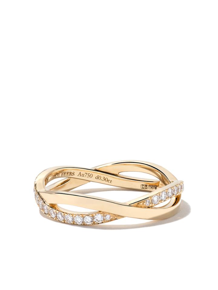 De Beers 18kt Yellow Gold Infinity Half Pave Diamond Band -