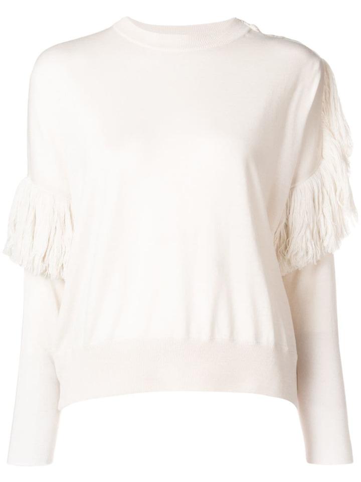 Nude Ruffle Detail Sweater - White