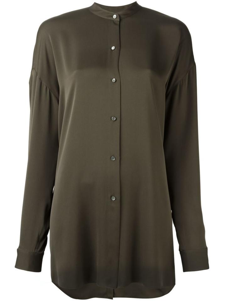 Helmut Lang Oversized Band Collar Shirt, Women's, Size: S, Grey, Silk/spandex/elastane