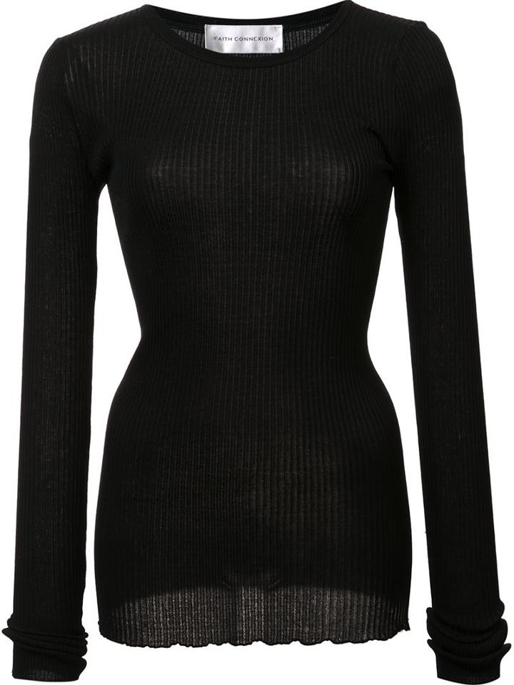 Faith Connexion Ribbed Longsleeved T-shirt, Women's, Size: Large, Black, Cotton