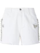 Ermanno Scervino Bead And Crystal Embellished Shorts, Women's, Size: 40, White, Cotton