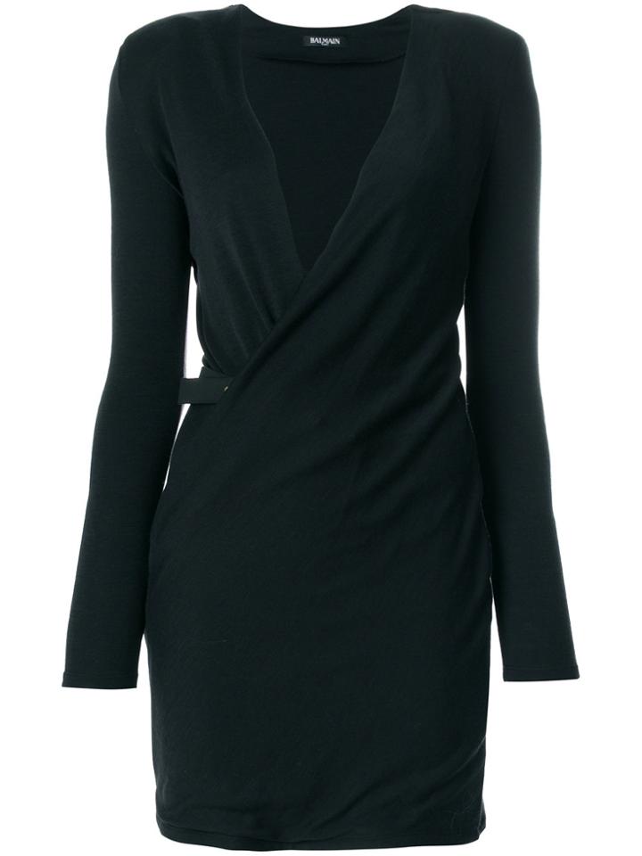 Balmain V-neck Crossover Dress - Black