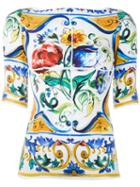 Dolce & Gabbana Majolica Print Blouse, Women's, Size: 42, Silk/spandex/elastane