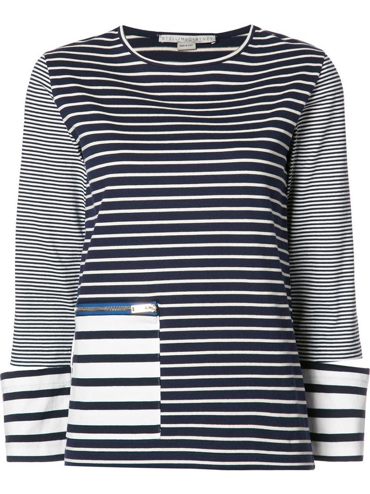 Stella Mccartney Zipped Pocket Striped T-shirt, Women's, Size: 40, Blue, Cotton