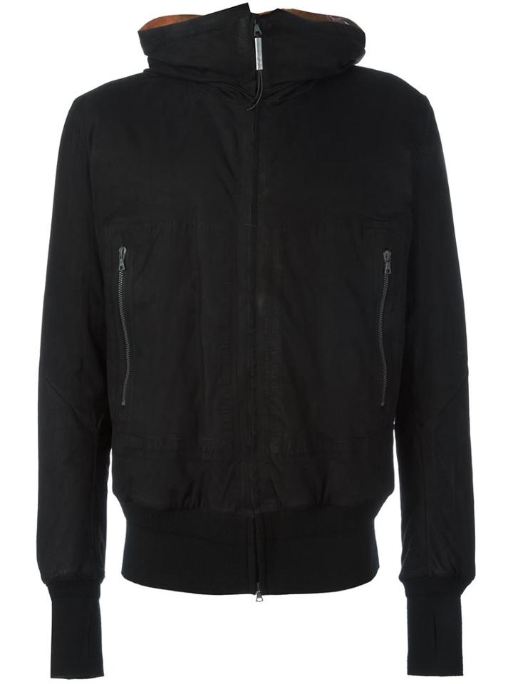 Isaac Sellam Experience Hooded Leather Jacket, Men's, Size: Medium, Black, Calf Leather/polyester/nylon