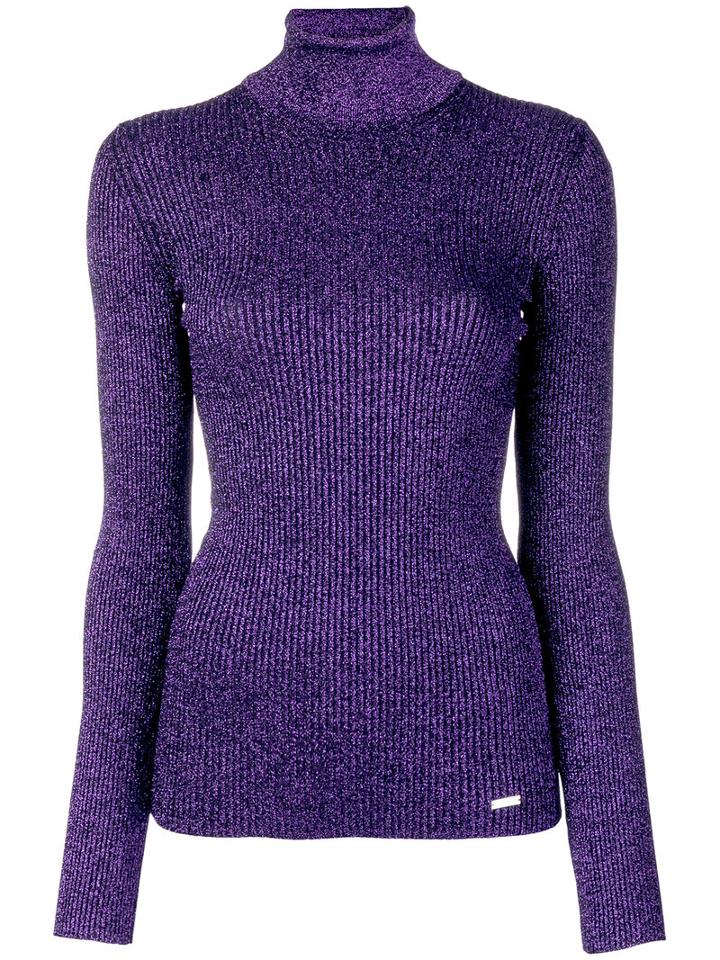 Dsquared2 - Lurex Polo Neck Knit - Women - Cotton/polyester/viscose - M, Women's, Grey, Cotton/polyester/viscose