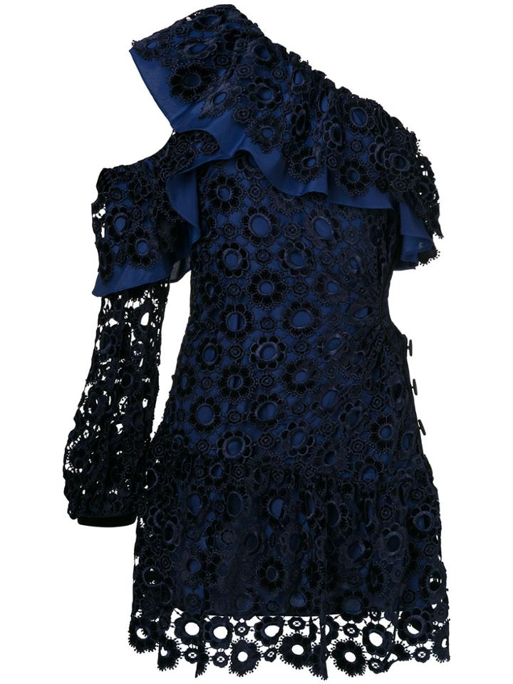 Self-portrait One-shoulder Broderie Anglaise Dress - Blue