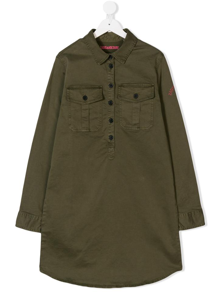 Zadig & Voltaire Kids Teen Butterfly Embroidered Dress - Green