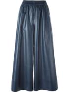 Cédric Charlier Elasticated Waistband Wide Pants, Women's, Size: 38, Blue, Polyester/polyurethane/rayon