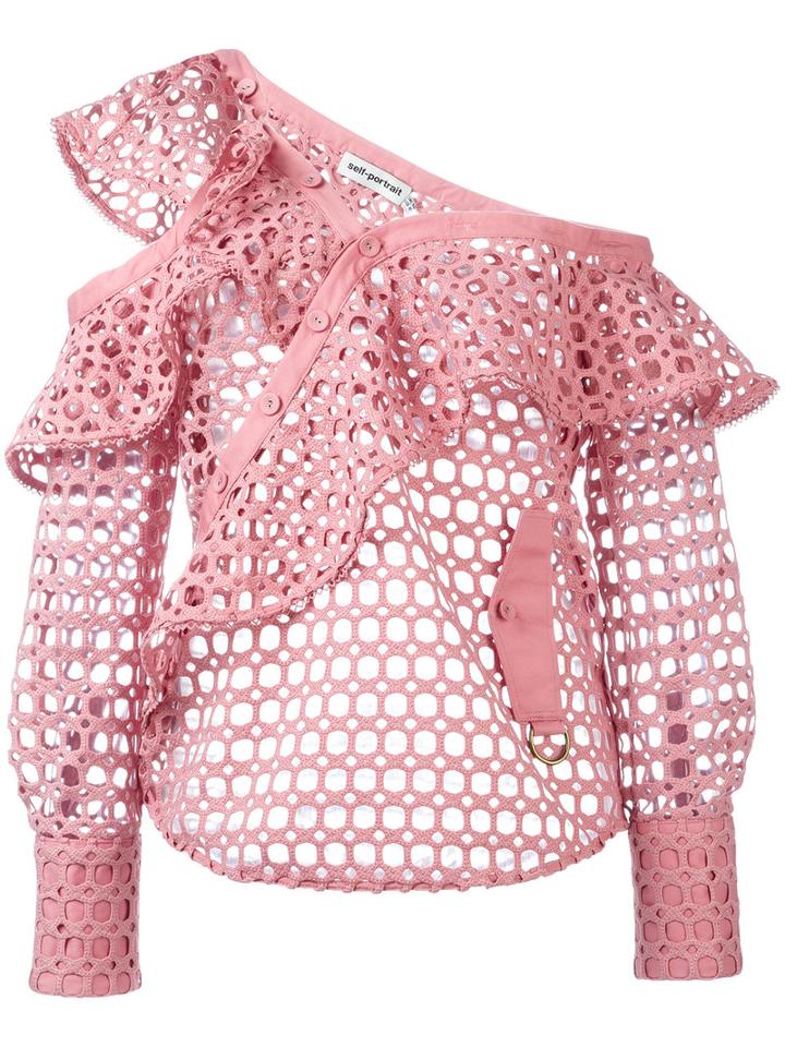 Self-portrait - Lace Frill Blouse - Women - Cotton/polyester - 8, Pink/purple, Cotton/polyester