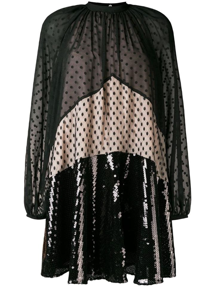 Giamba Panel Embellished Flared Dress - Black