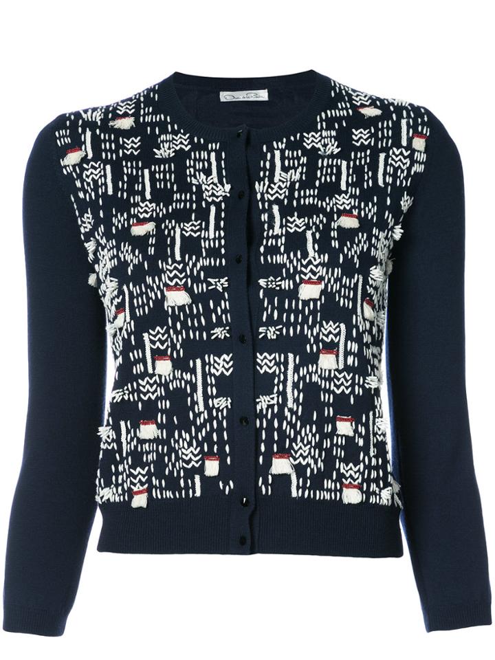Oscar De La Renta Bead Embroidered Cardigan - Blue