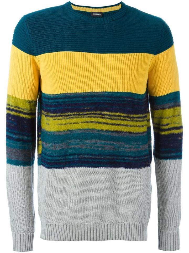 Diesel 'k-baccanalis' Striped Jumper, Men's, Size: Small, Yellow, Cotton/acrylic/nylon/wool