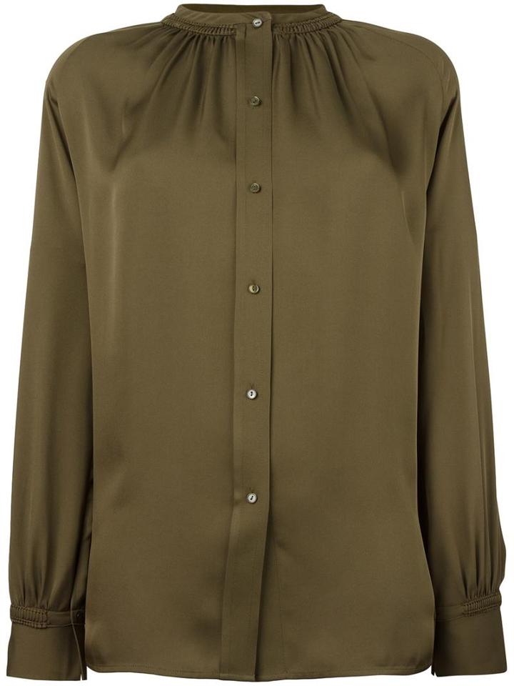 Vince Ribbed Trim Shirt, Women's, Size: Medium, Green, Silk