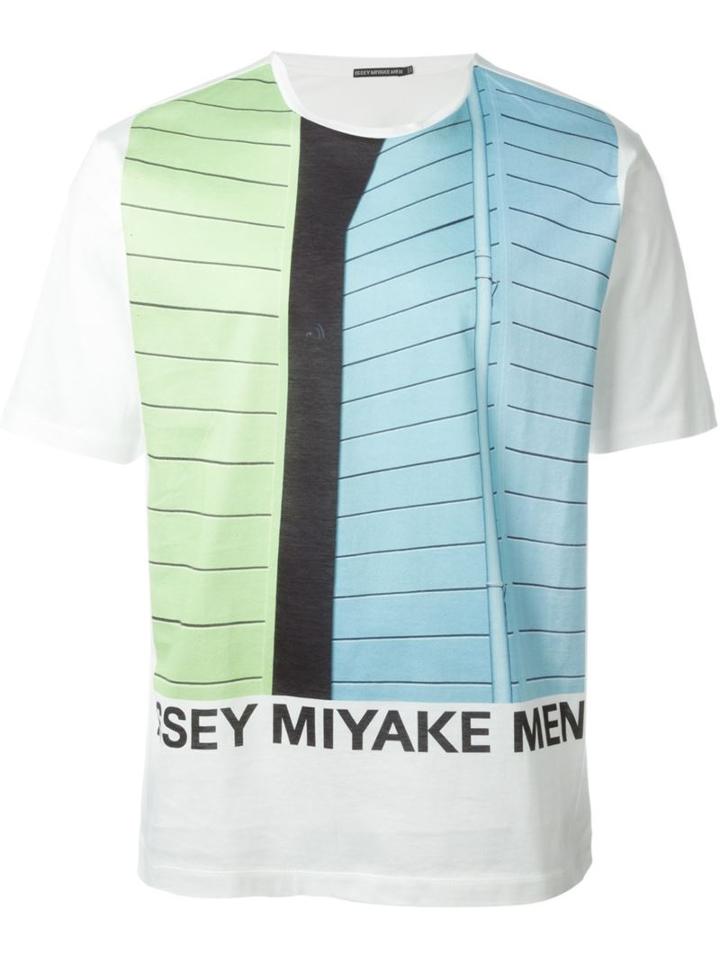 Issey Miyake Men Colour Block Logo T-shirt, Size: 0, White, Cotton