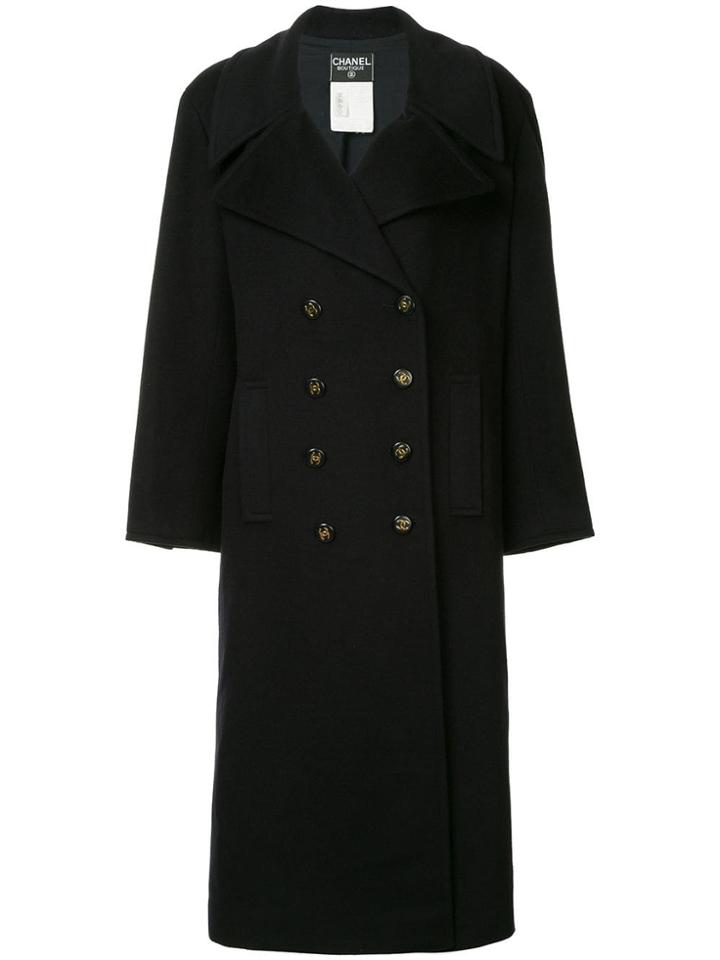 Chanel Vintage Cc Logos Long Sleeve Long Coat Jacket - Black