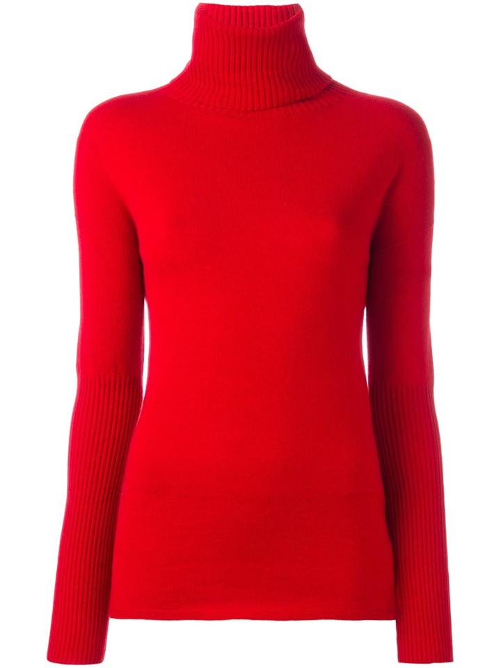 Michel Klein Ribbed Turtleneck Sweater, Women's, Size: 36, Red, Nylon/viscose/angora/wool