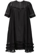 Rochas Boxy Ruffle Trim Shift Dress - Black