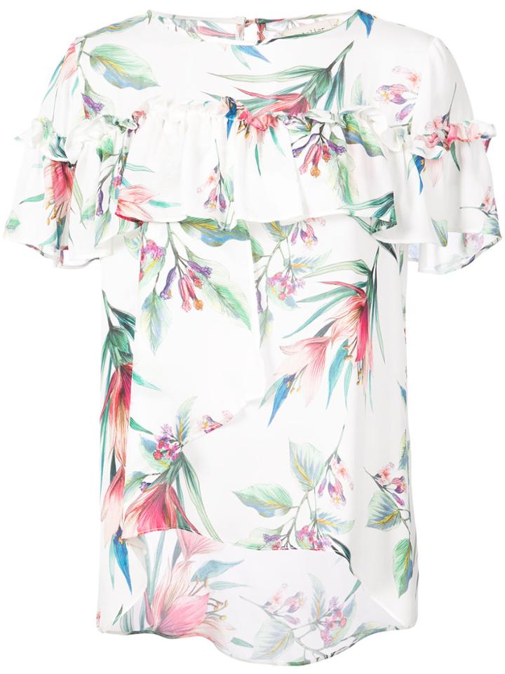 Nicole Miller Floral Print Frill Top - White