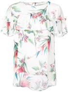 Nicole Miller Floral Print Frill Top - White