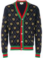 Gucci Tiger Argyle Knit Cardigan - Blue