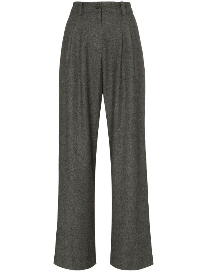 Low Classic Pleated Wide-leg Trousers - Grey