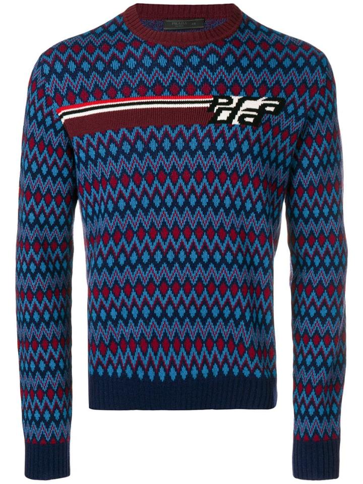 Prada Chevron Logo Knit Sweater - Blue
