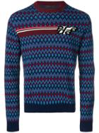 Prada Chevron Logo Knit Sweater - Blue