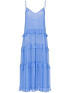 Les Reveries V-neck Ruffle Silk Dress - Blue
