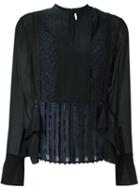 3.1 Phillip Lim Contrast Panel Blouse, Women's, Size: 8, Black, Polyester/polyamide/silk