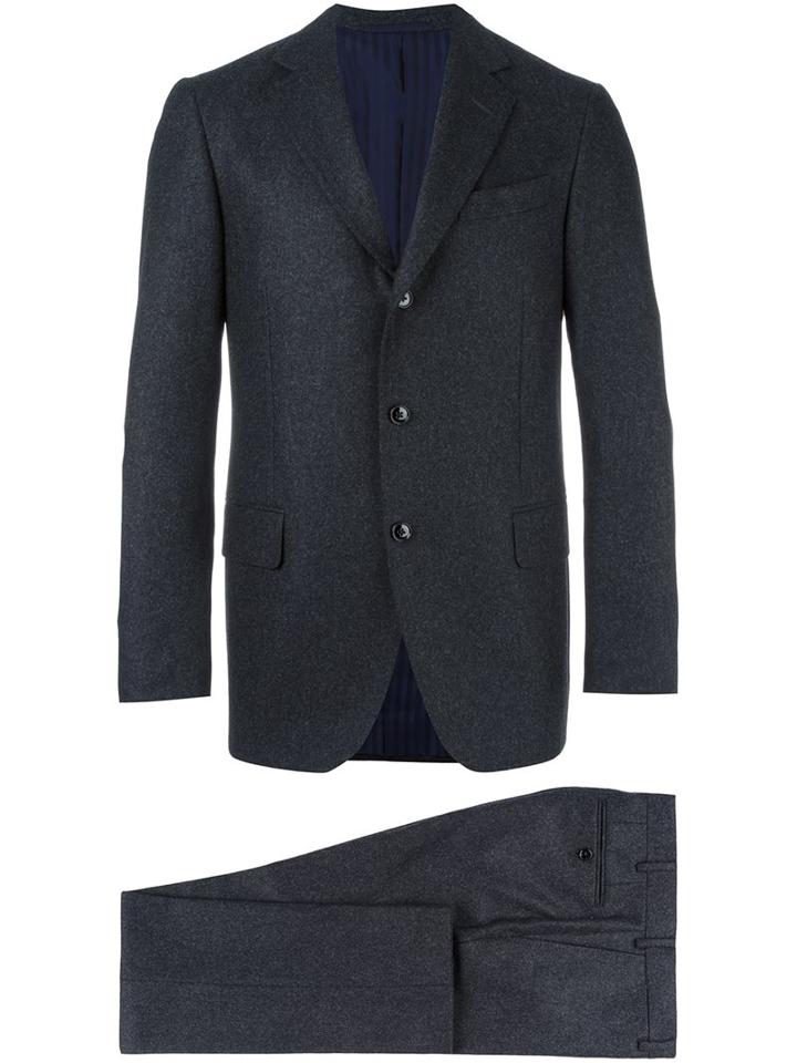 Mp Massimo Piombo Flannel Two Piece Suit, Men's, Size: 52, Grey, Wool/cupro