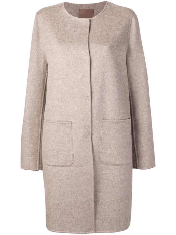 Liska Cashmere Collarless Single Breasted Coat - Neutrals