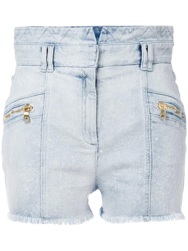 Balmain High-waisted Denim Shorts - Blue