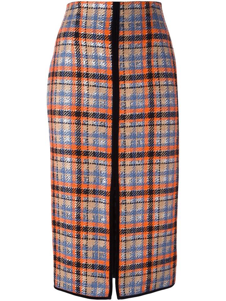 Msgm Front Slit Checked Skirt