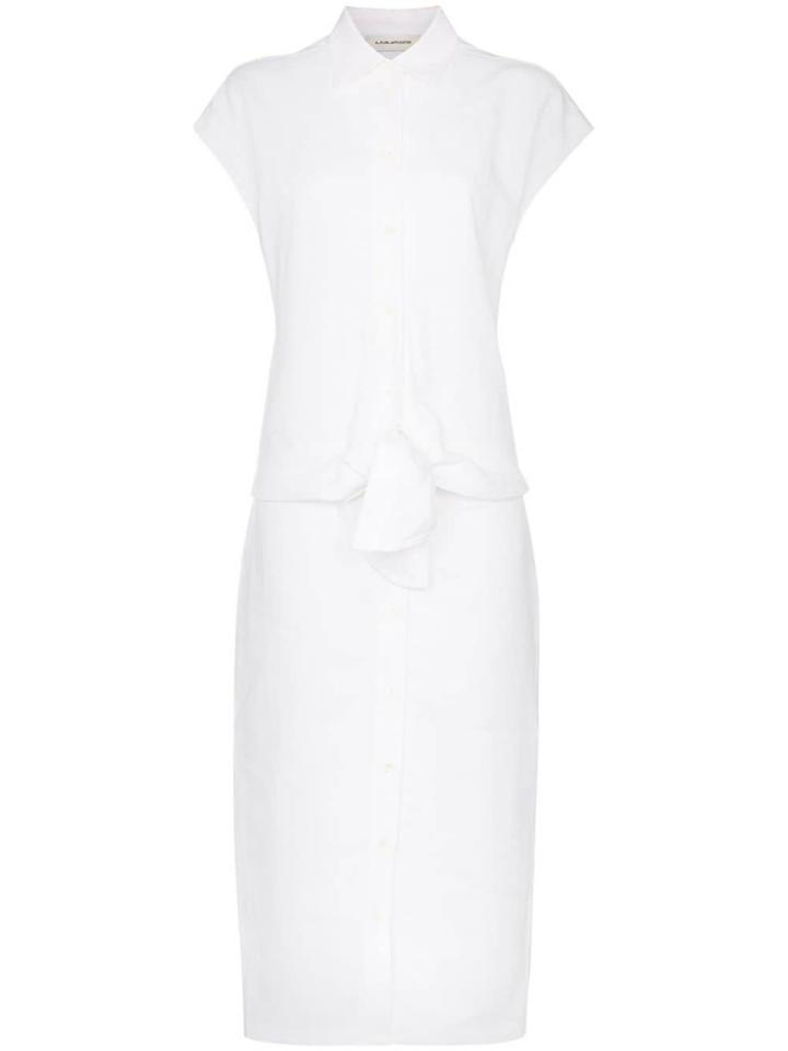 A Plan Application Belted Linen Shirt Dress - White