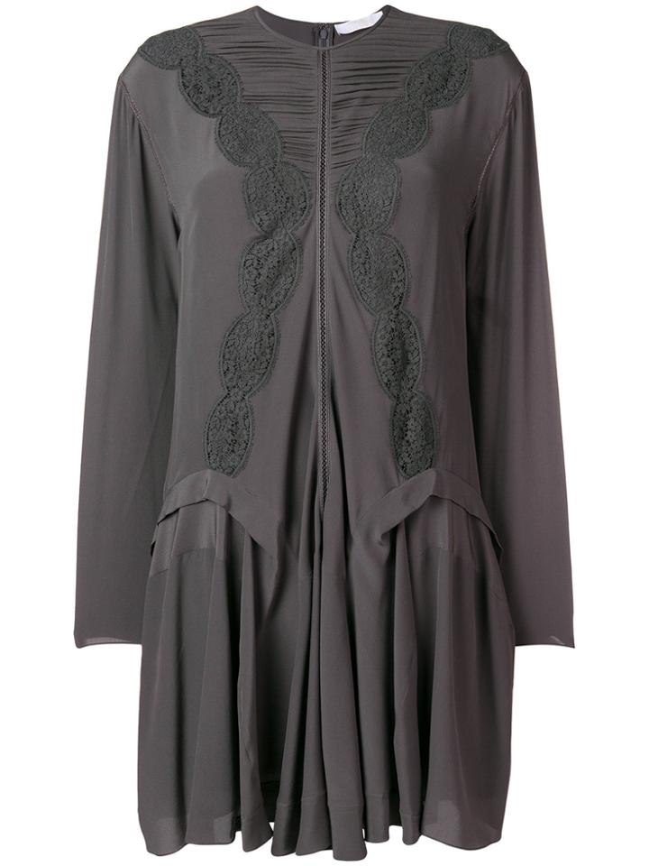 Chloé Embroidered Shirt Dress - Grey