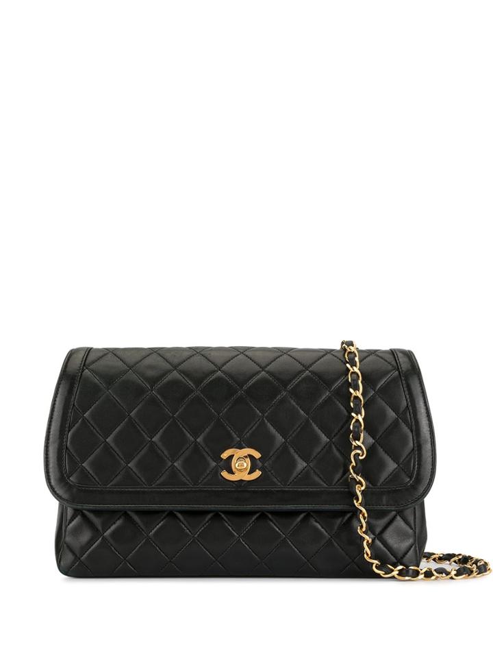 Chanel Pre-owned 1990 Quilted Cc Shoulder Bag - Black