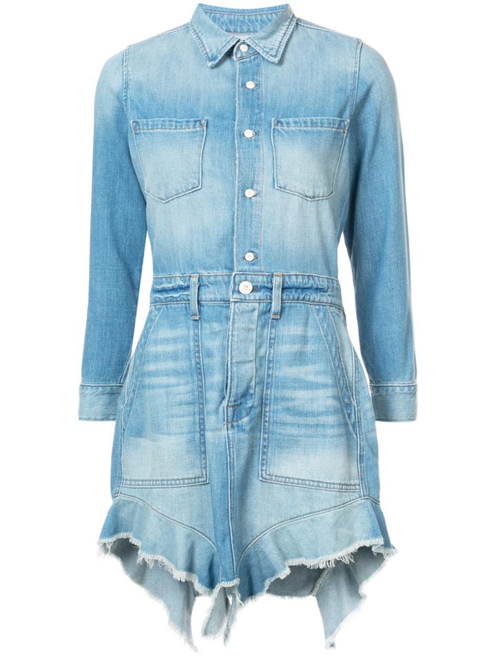 Nsf Asymmetric Hem Denim Mini Dress - Blue