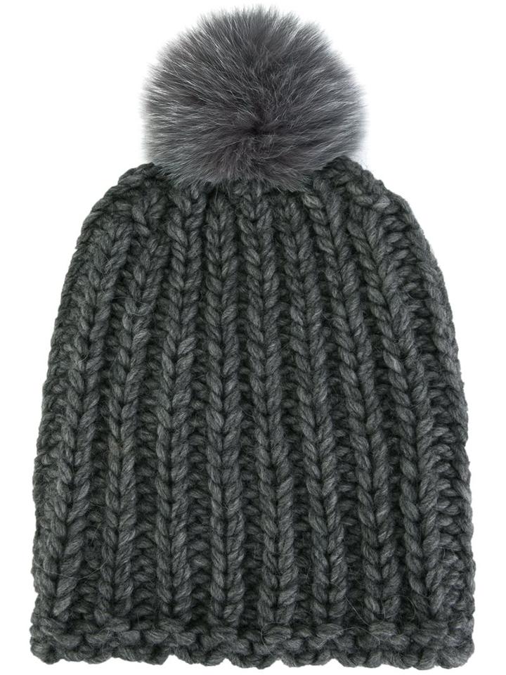 Danielapi Pompom Knit Beanie, Adult Unisex, Grey, Rabbit Fur/polyamide/wool/alpaca