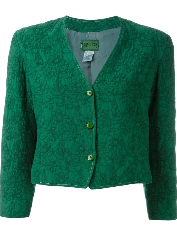 Kenzo Vintage Floral Embroidered Cropped Jacket - Green