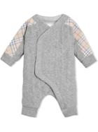 Burberry Kids Check Detail Cotton Diamond Quilted Jumpsuit - Grey