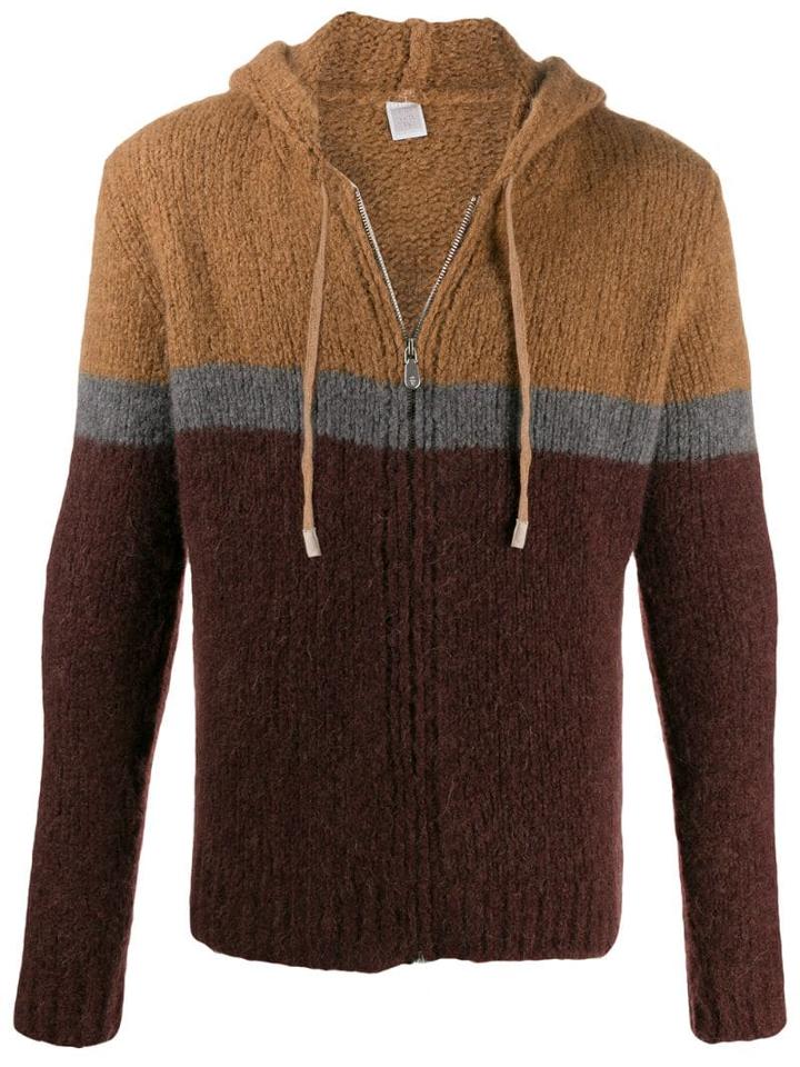 Eleventy Colour-block Zipped Hoodie - Red