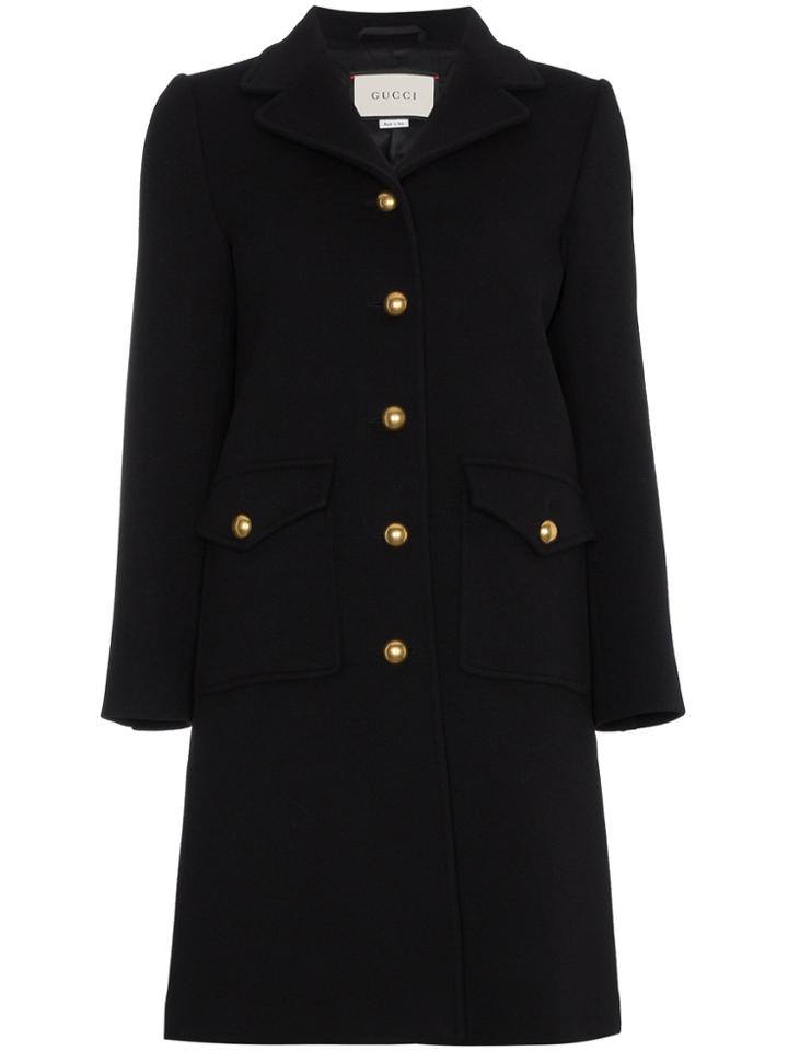 Gucci Single Breasted Logo Coat - Black