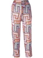 Msgm Geometric Print Trousers, Women's, Size: 42, Pink/purple, Silk/polyester