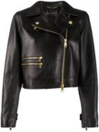 Versace Off-centre Zipped Leather Jacket - Black