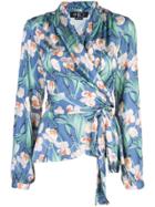Patbo Floral Belted Wrap Top - Blue