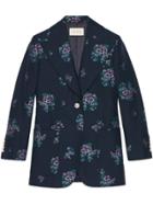 Gucci Flowers Fil Coupé Cotton Wool Jacket - Blue