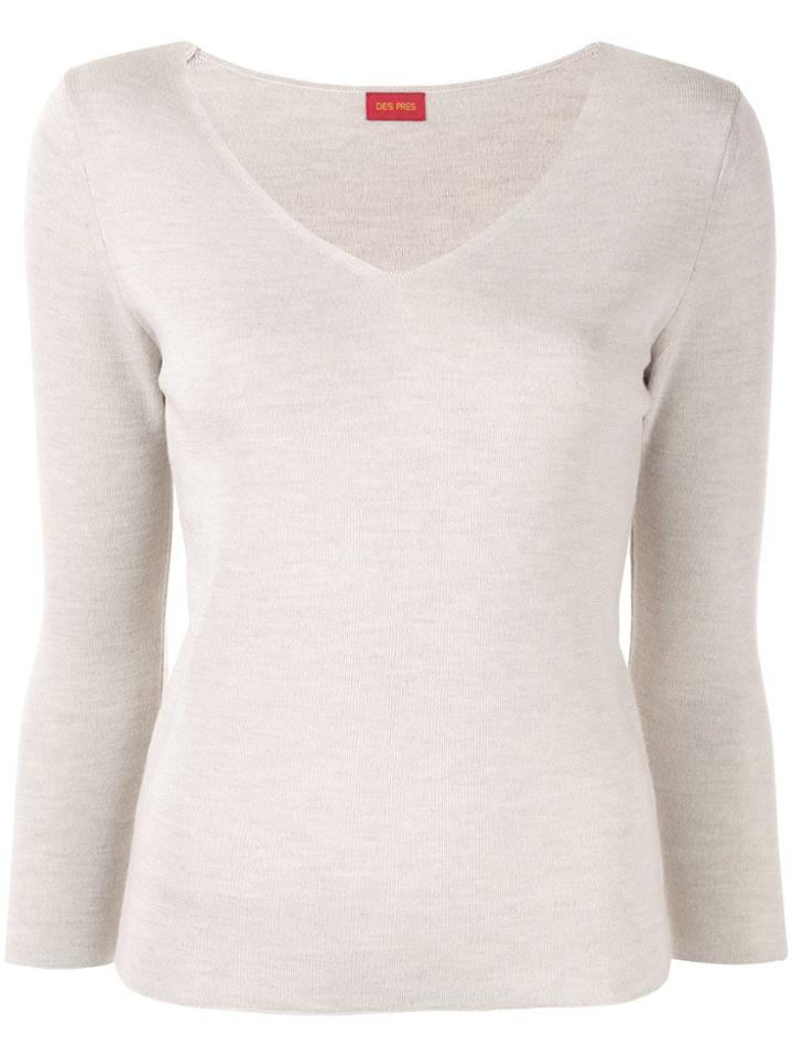 Des Prés Fine Knit V-neck Top - Neutrals
