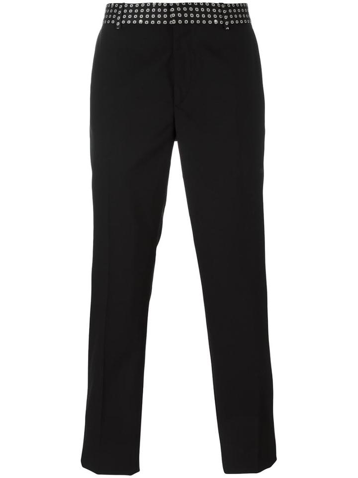 Alexander Mcqueen Printed Waistband Straight-leg Trousers, Men's, Size: 54, Black, Wool/acetate/viscose